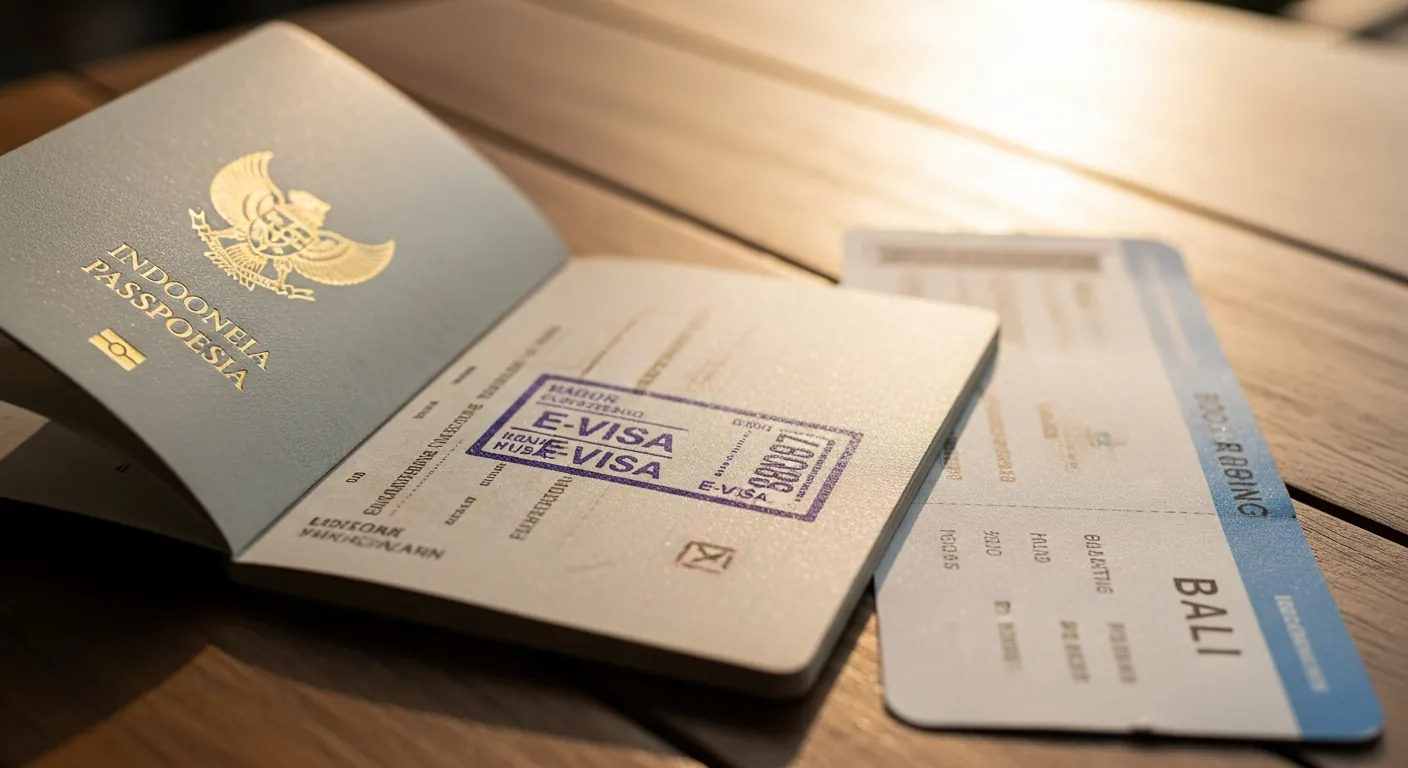 Indonesia eVisa on a passport with Bali boarding pass